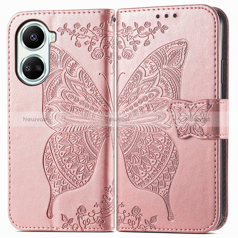 Leather Case Stands Butterfly Flip Cover Holder for Huawei Nova 10 SE Rose Gold