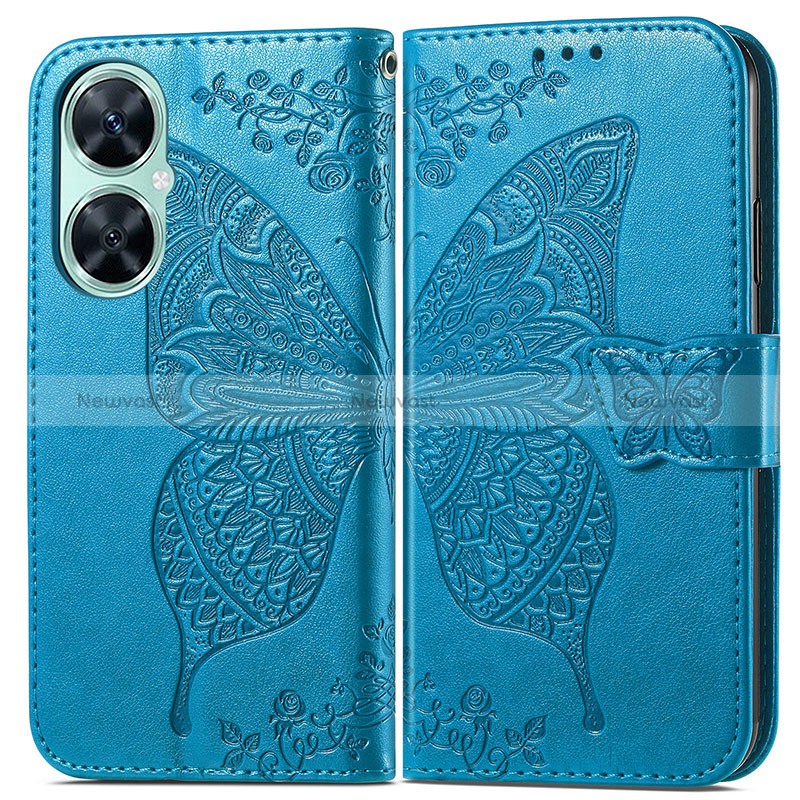 Leather Case Stands Butterfly Flip Cover Holder for Huawei Nova 11i Blue