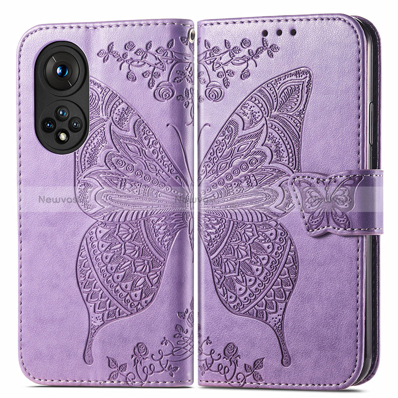 Leather Case Stands Butterfly Flip Cover Holder for Huawei Nova 9 Pro Clove Purple