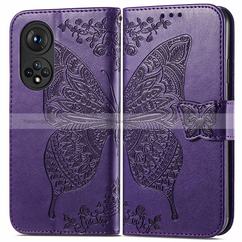 Leather Case Stands Butterfly Flip Cover Holder for Huawei Nova 9 Pro Purple