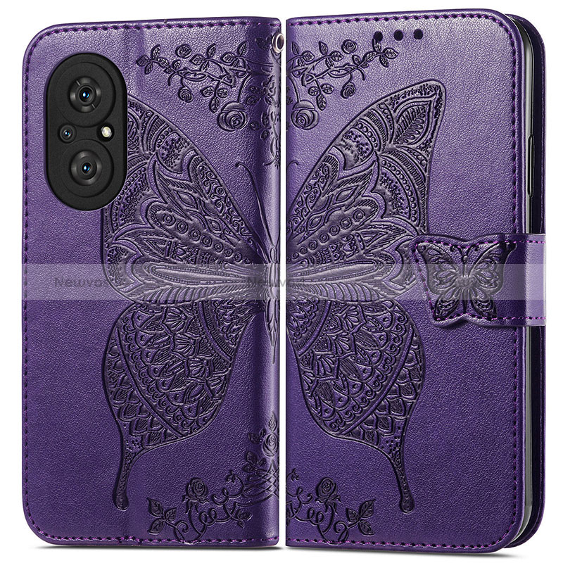 Leather Case Stands Butterfly Flip Cover Holder for Huawei Nova 9 SE Purple