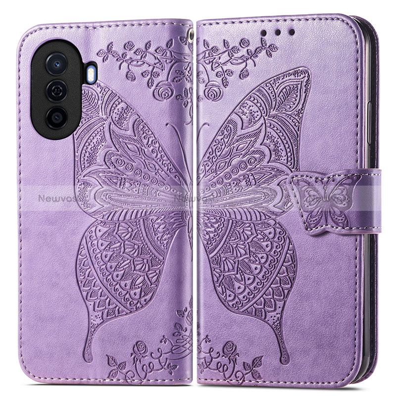 Leather Case Stands Butterfly Flip Cover Holder for Huawei Nova Y70 Clove Purple