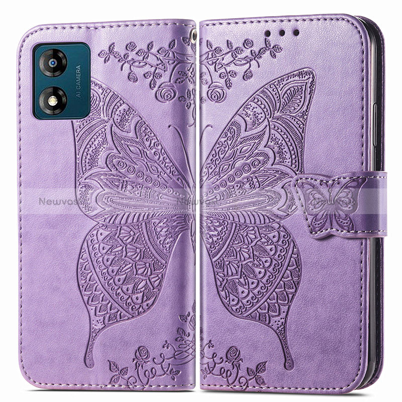 Leather Case Stands Butterfly Flip Cover Holder for Motorola Moto E13 Clove Purple