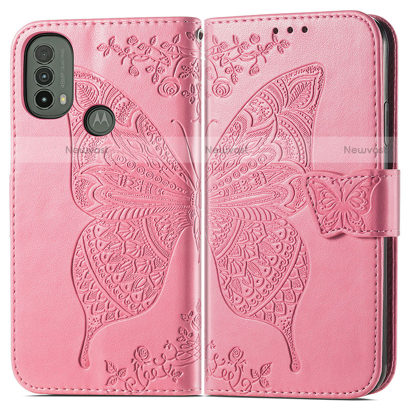 Leather Case Stands Butterfly Flip Cover Holder for Motorola Moto E30