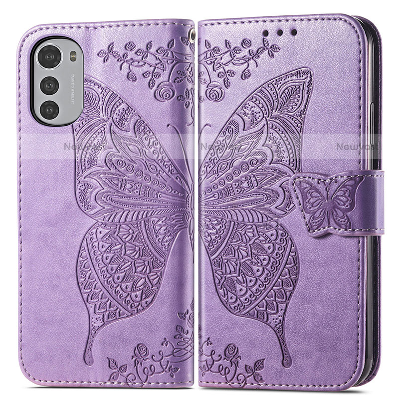 Leather Case Stands Butterfly Flip Cover Holder for Motorola Moto E32s Clove Purple