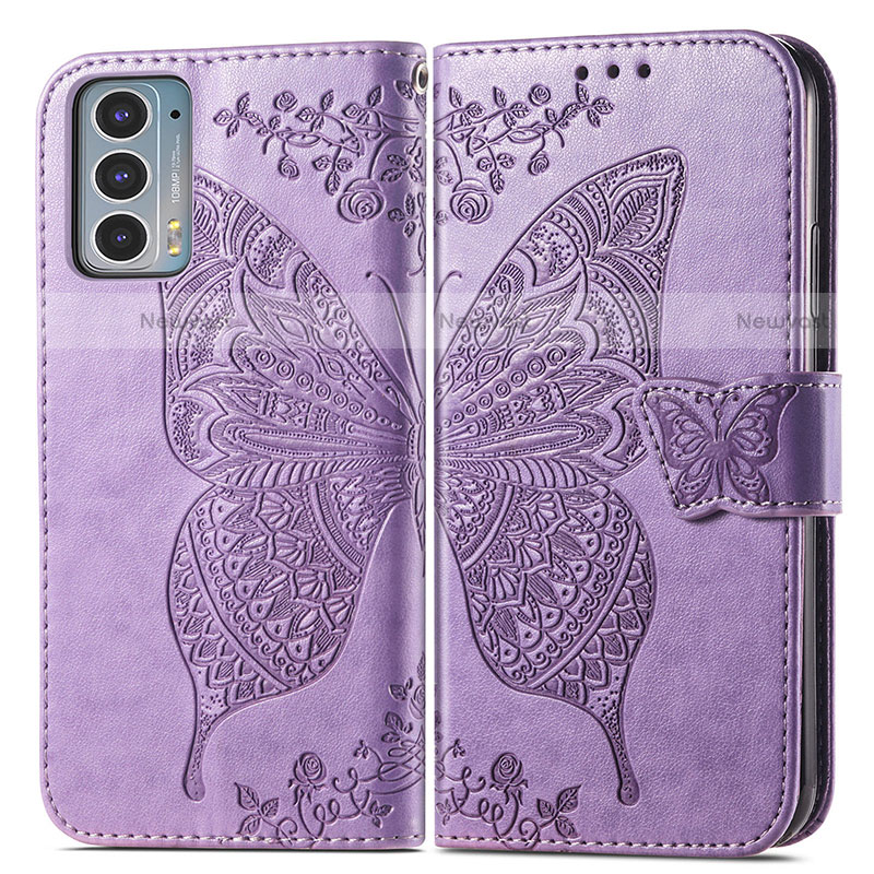 Leather Case Stands Butterfly Flip Cover Holder for Motorola Moto Edge 20 5G Clove Purple