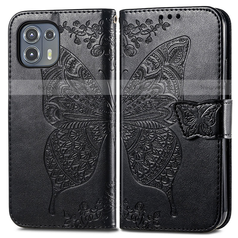 Leather Case Stands Butterfly Flip Cover Holder for Motorola Moto Edge 20 Lite 5G Black