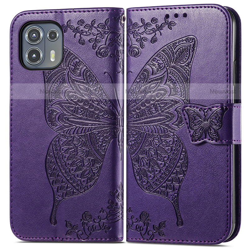 Leather Case Stands Butterfly Flip Cover Holder for Motorola Moto Edge 20 Lite 5G Purple