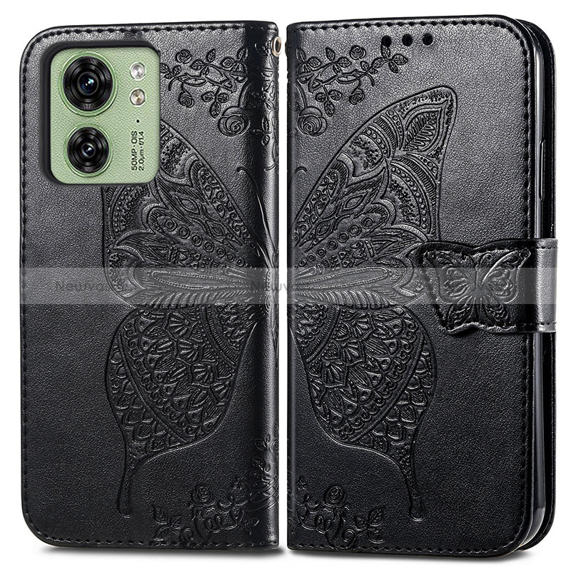 Leather Case Stands Butterfly Flip Cover Holder for Motorola Moto Edge (2023) 5G Black