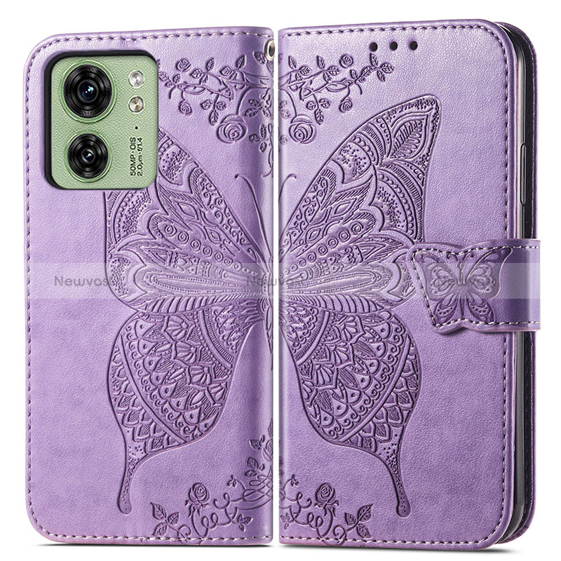 Leather Case Stands Butterfly Flip Cover Holder for Motorola Moto Edge 40 5G Clove Purple