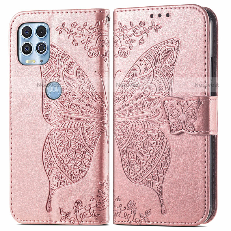 Leather Case Stands Butterfly Flip Cover Holder for Motorola Moto Edge S 5G Pink