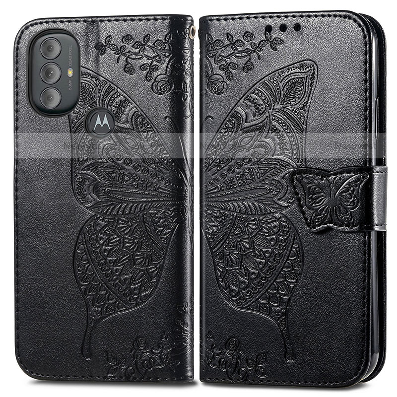 Leather Case Stands Butterfly Flip Cover Holder for Motorola Moto G Play (2023) Black