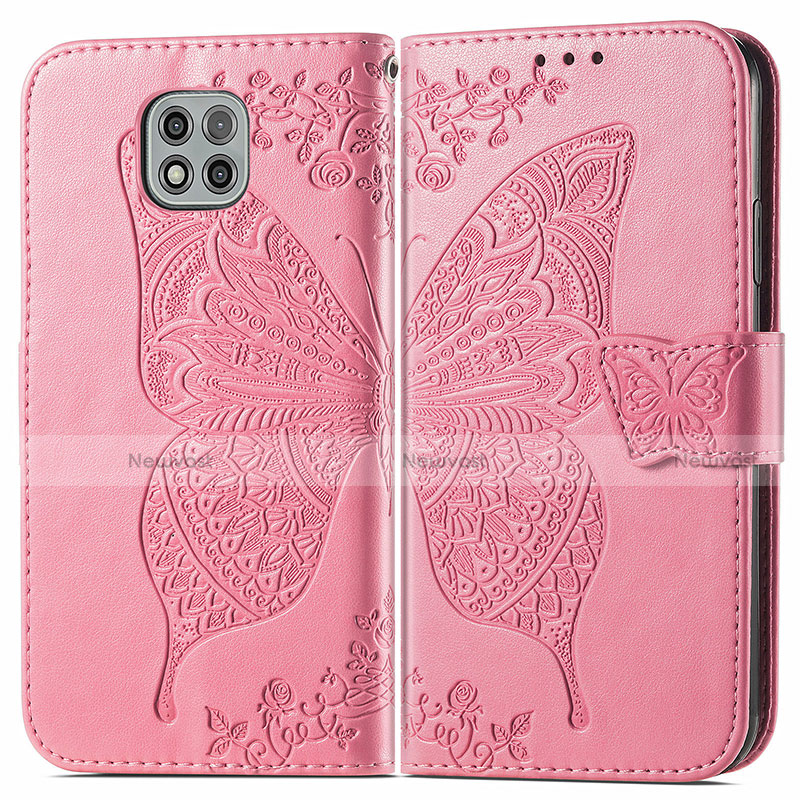 Leather Case Stands Butterfly Flip Cover Holder for Motorola Moto G Power (2021) Hot Pink