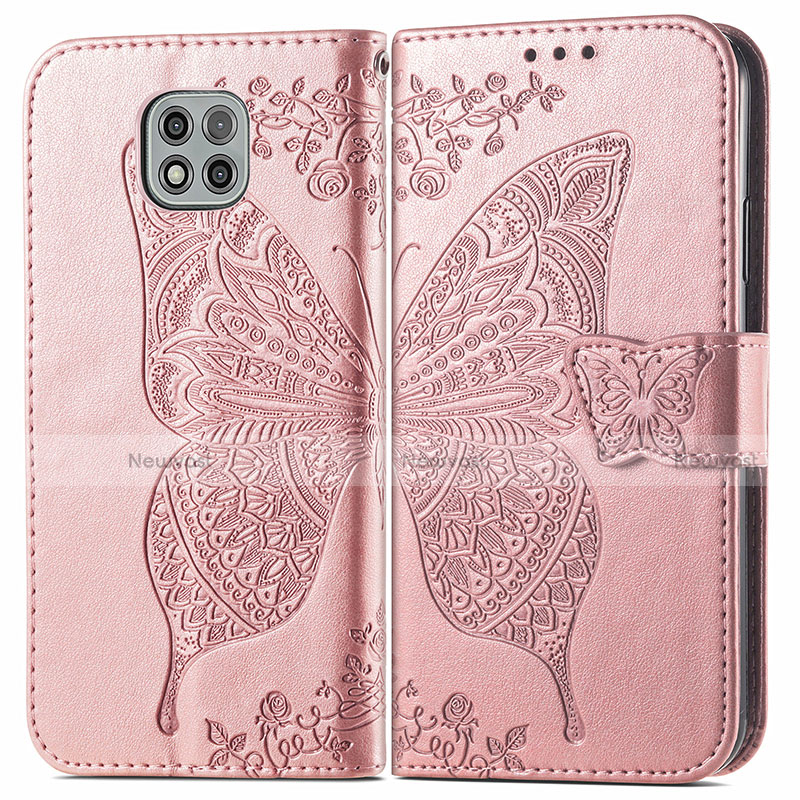 Leather Case Stands Butterfly Flip Cover Holder for Motorola Moto G Power (2021) Pink