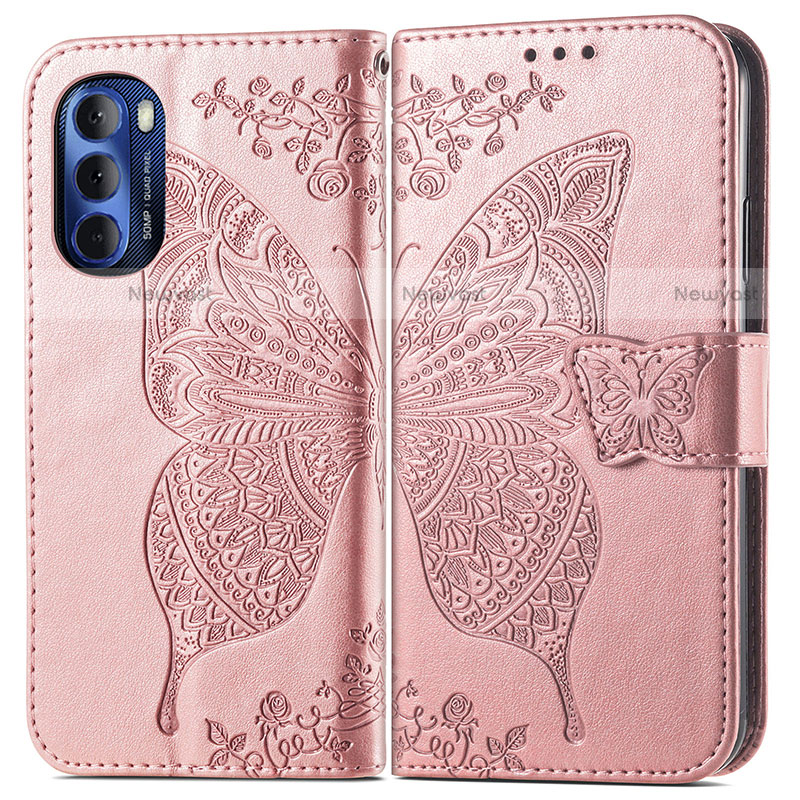 Leather Case Stands Butterfly Flip Cover Holder for Motorola Moto G Stylus (2022) 4G