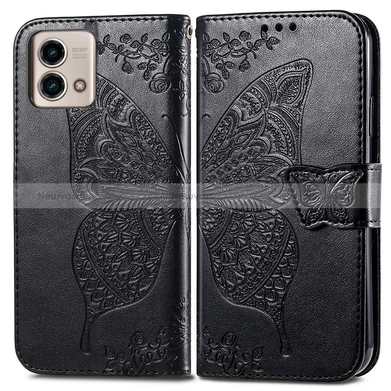 Leather Case Stands Butterfly Flip Cover Holder for Motorola Moto G Stylus (2023) 4G Black