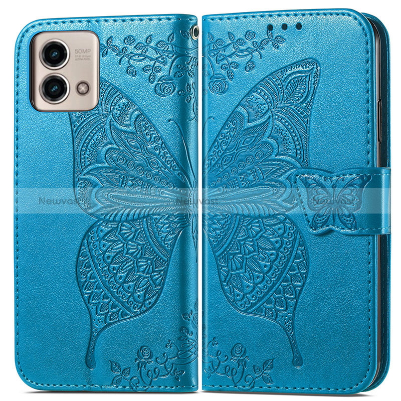 Leather Case Stands Butterfly Flip Cover Holder for Motorola Moto G Stylus (2023) 4G Blue