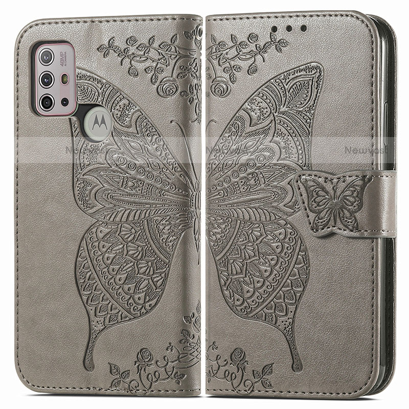 Leather Case Stands Butterfly Flip Cover Holder for Motorola Moto G10 Gray