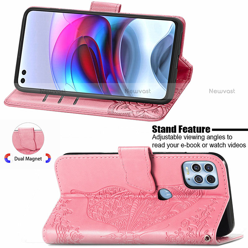 Leather Case Stands Butterfly Flip Cover Holder for Motorola Moto G100 5G