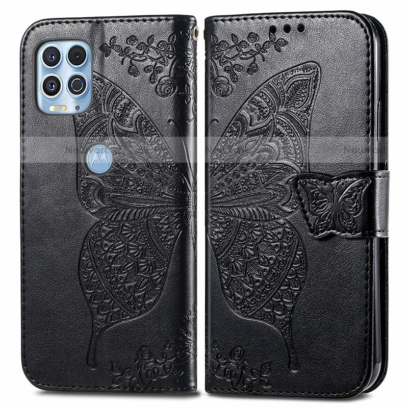 Leather Case Stands Butterfly Flip Cover Holder for Motorola Moto G100 5G Black