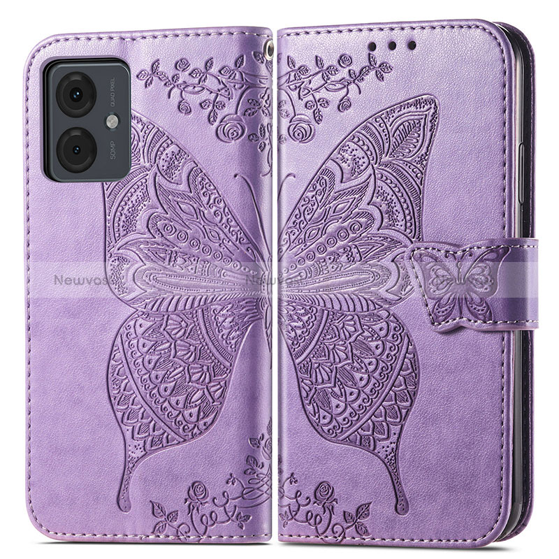 Leather Case Stands Butterfly Flip Cover Holder for Motorola Moto G14 Clove Purple