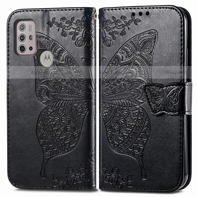 Leather Case Stands Butterfly Flip Cover Holder for Motorola Moto G20 Black