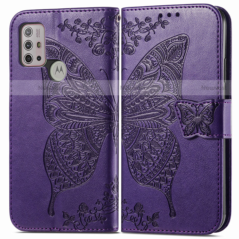 Leather Case Stands Butterfly Flip Cover Holder for Motorola Moto G20 Purple