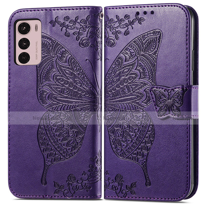 Leather Case Stands Butterfly Flip Cover Holder for Motorola Moto G42 Pink