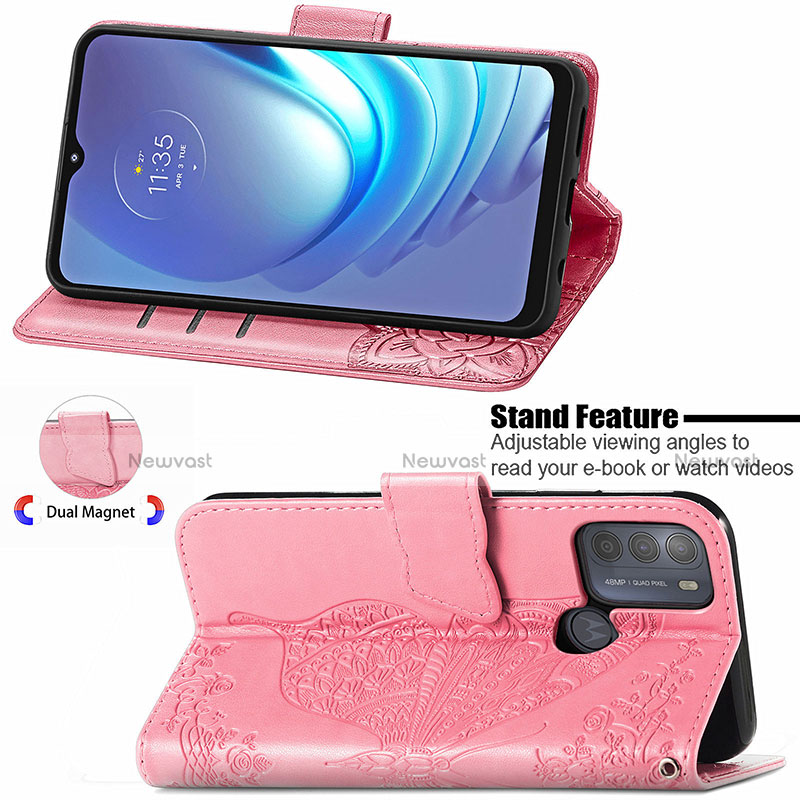 Leather Case Stands Butterfly Flip Cover Holder for Motorola Moto G50