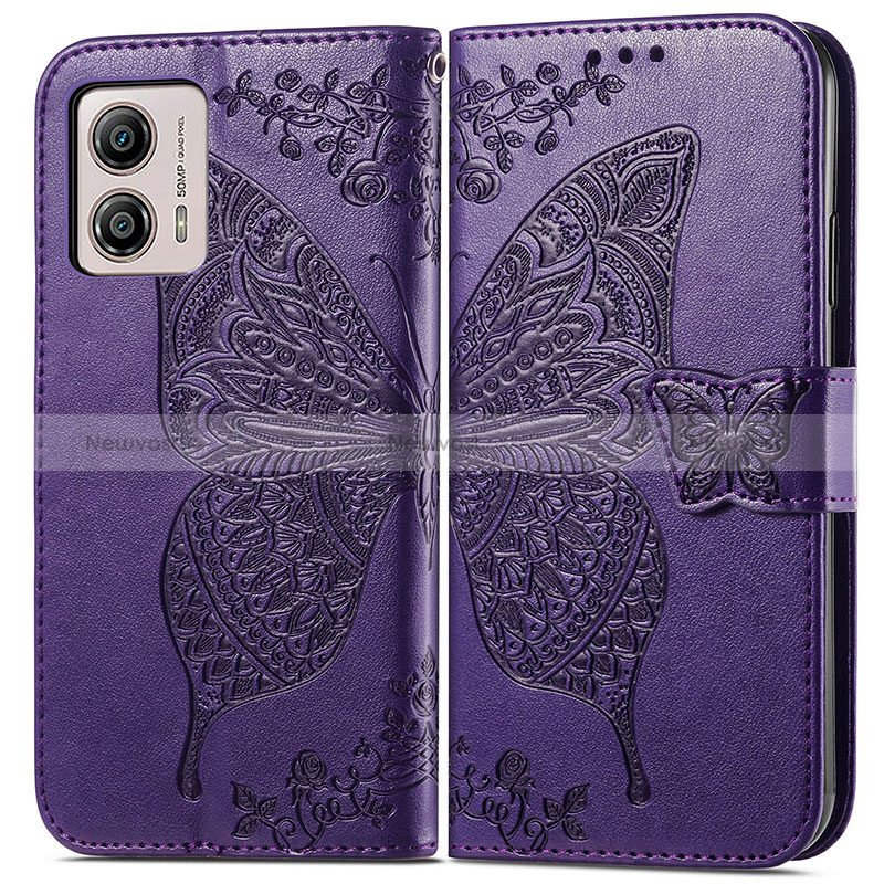 Leather Case Stands Butterfly Flip Cover Holder for Motorola Moto G53j 5G