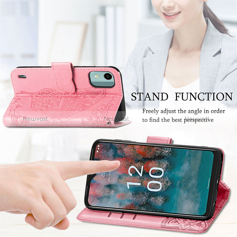 Leather Case Stands Butterfly Flip Cover Holder for Nokia C12 Pro