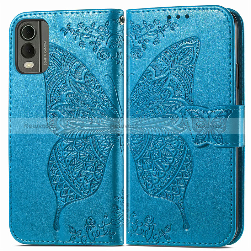 Leather Case Stands Butterfly Flip Cover Holder for Nokia C210 Blue