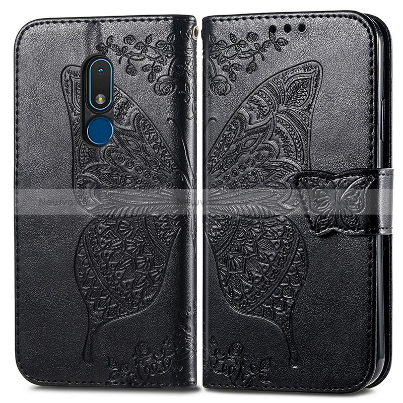 Leather Case Stands Butterfly Flip Cover Holder for Nokia C3 Black