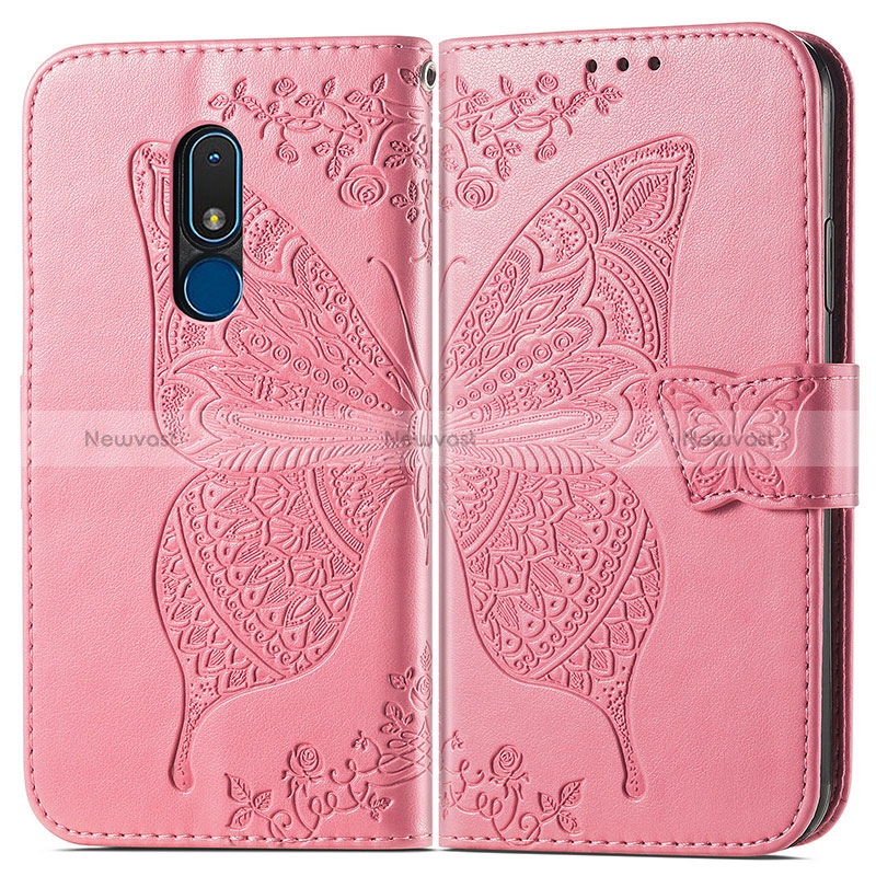 Leather Case Stands Butterfly Flip Cover Holder for Nokia C3 Hot Pink