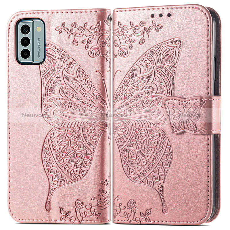 Leather Case Stands Butterfly Flip Cover Holder for Nokia G22 Rose Gold