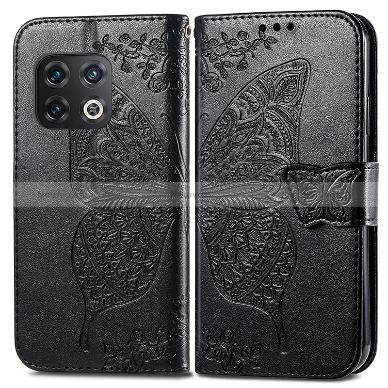 Leather Case Stands Butterfly Flip Cover Holder for OnePlus 10 Pro 5G Black