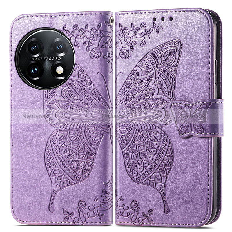 Leather Case Stands Butterfly Flip Cover Holder for OnePlus 11 5G Clove Purple