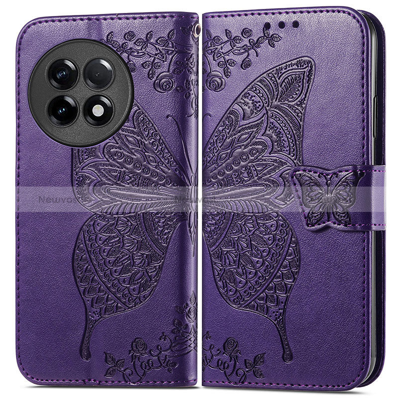 Leather Case Stands Butterfly Flip Cover Holder for OnePlus 11R 5G Purple