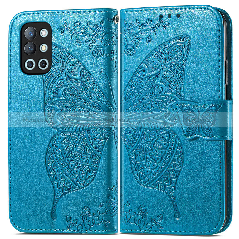 Leather Case Stands Butterfly Flip Cover Holder for OnePlus 9R 5G Blue