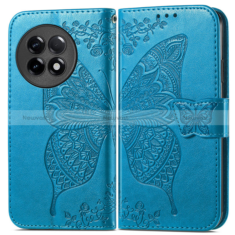 Leather Case Stands Butterfly Flip Cover Holder for OnePlus Ace 2 Pro 5G Blue