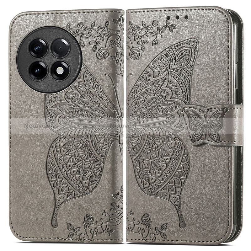 Leather Case Stands Butterfly Flip Cover Holder for OnePlus Ace 2 Pro 5G Gray