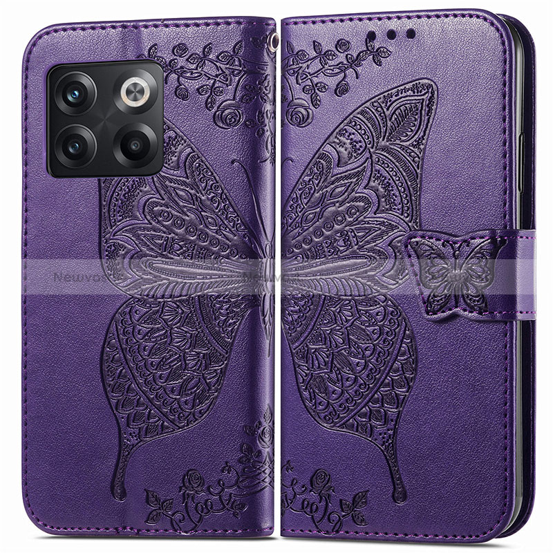 Leather Case Stands Butterfly Flip Cover Holder for OnePlus Ace Pro 5G Purple