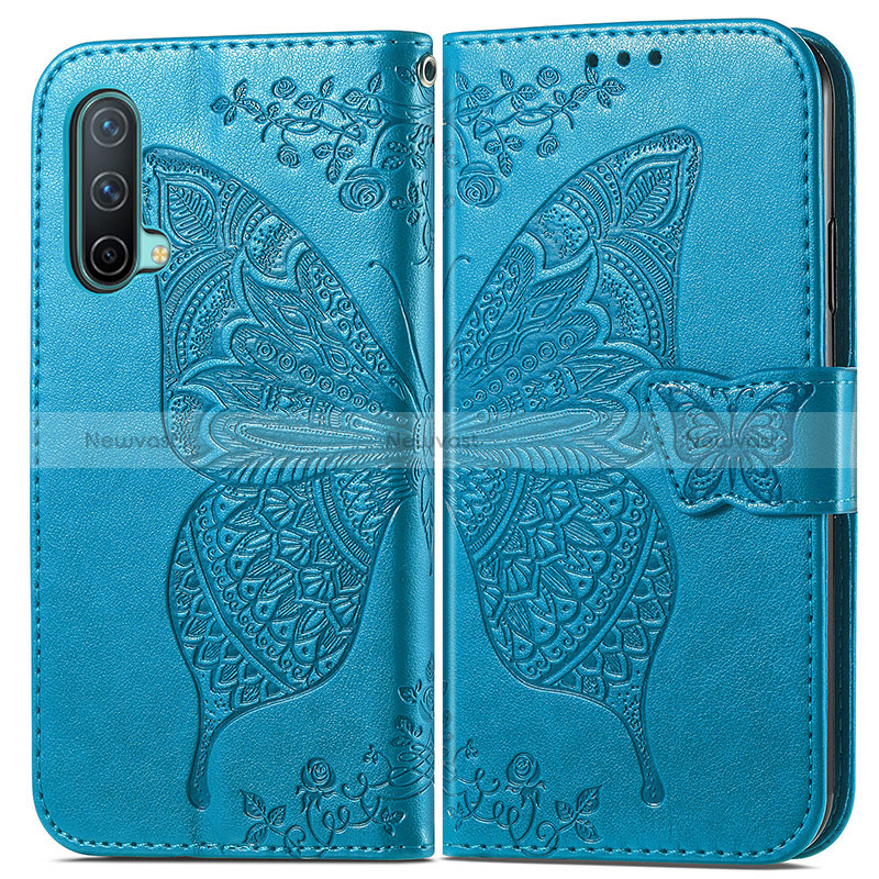 Leather Case Stands Butterfly Flip Cover Holder for OnePlus Nord CE 5G Blue