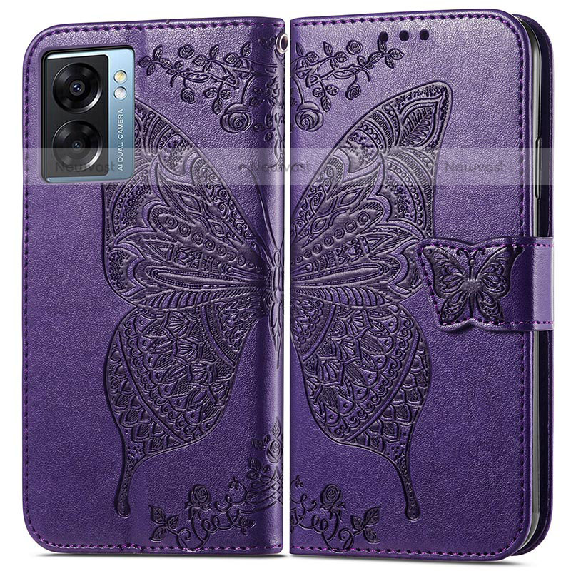 Leather Case Stands Butterfly Flip Cover Holder for OnePlus Nord N300 5G Purple