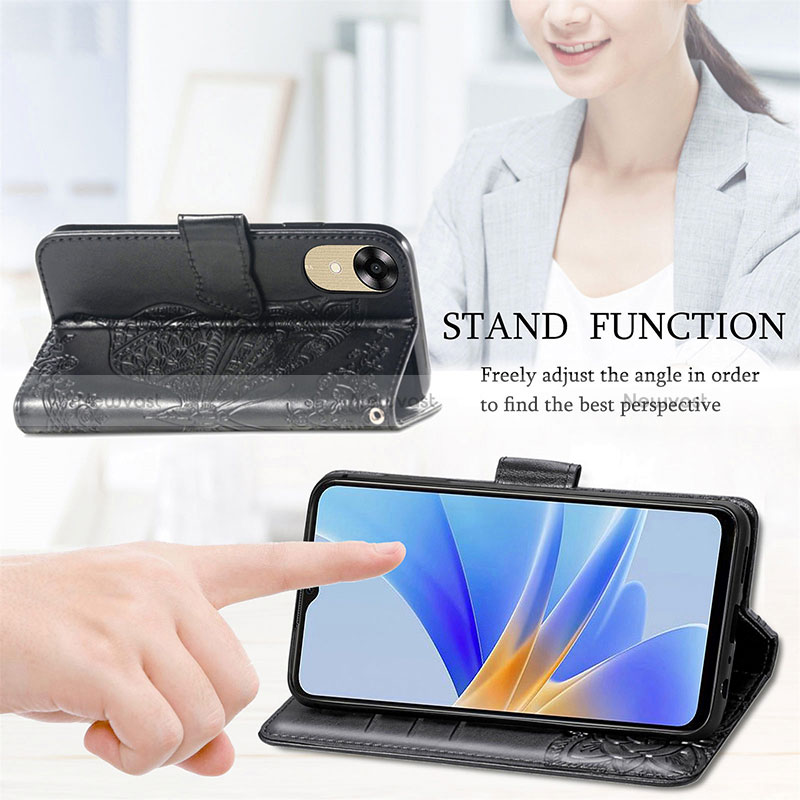 Leather Case Stands Butterfly Flip Cover Holder for Oppo A17K