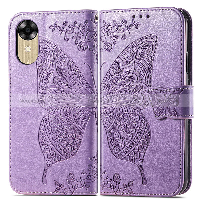 Leather Case Stands Butterfly Flip Cover Holder for Oppo A17K Clove Purple