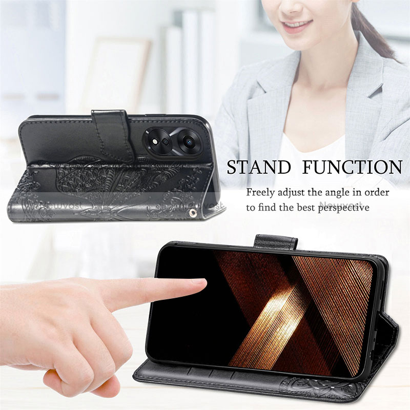 Leather Case Stands Butterfly Flip Cover Holder for Oppo A18