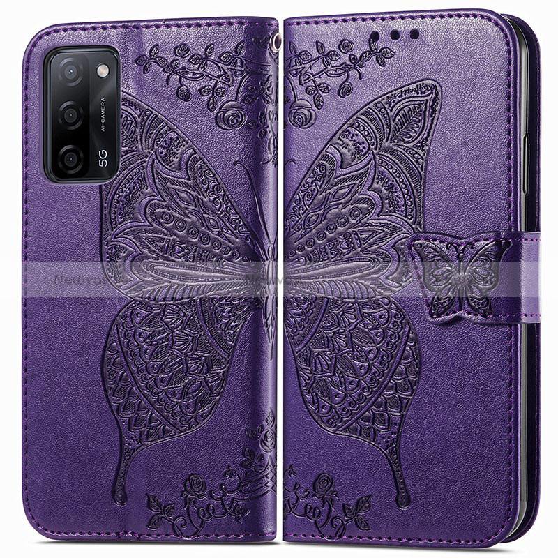 Leather Case Stands Butterfly Flip Cover Holder for Oppo A53s 5G Purple