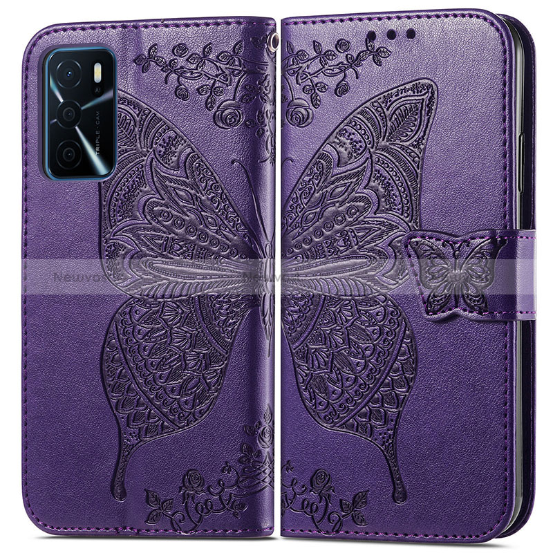 Leather Case Stands Butterfly Flip Cover Holder for Oppo A54s Purple