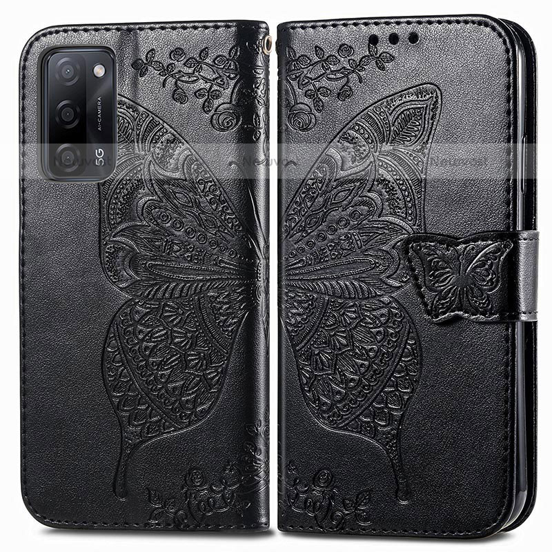 Leather Case Stands Butterfly Flip Cover Holder for Oppo A55 5G Black